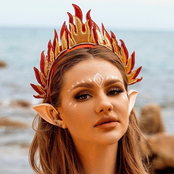 Red Fire Flame Headband Costume Hair Accessory for Women Girls Festival Fun main image 4